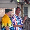 USA ID Boise 7011WestAshland 2004AUG07 Party FitzysPool 052  Farside and Jeff playing off for the loudest shirt competition. : 2004, 7011 West Ashland, Americas, August, Boise, Date, Events, Fitzy's Pool Party, Idaho, Month, North America, Parties, Places, USA, Year