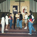 USA TX Dallas 1999MAR18 Wedding CHRISTNER Rehearsal 002  All the bridal party, except the bride, practiced their moves and positions. : 1999, Americas, Christner - Mike & Rebekah, Dallas, Date, Events, March, Month, North America, Places, Texas, USA, Wedding, Year