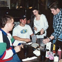 USA TX Dallas 1999MAR18 Wedding CHRISTNER Rehearsal 009  Fitzy, Aaron, Ravanna and Will gearing up for Ponder Steakhouse 3 piece bluegrass band. : 1999, Americas, Christner - Mike & Rebekah, Dallas, Date, Events, March, Month, North America, Places, Texas, USA, Wedding, Year