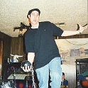 USA TX Dallas 1999MAR18 Wedding CHRISTNER Rehearsal 014  Mike's all set for his "Bucks Night" with the Australian traditional addition of a ball & chain. : 1999, Americas, Christner - Mike & Rebekah, Dallas, Date, Events, March, Month, North America, Places, Texas, USA, Wedding, Year