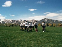 USA UT ParkCity 2001MAY05 Lions vs ParkCityHaggis 001  Yes, that is snow on them thar hills. After all, this was where they held the 2002 Winter Olympics : 2001, 43rd State Crimson Lions, Americas, May, North America, Park City, Park City - Haggis, Rugby Union, USA, Utah