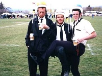 USA MT Missoula 2002MAY05 Lions vs TexasMercenaries 009  Flamingo, Barbie and Jayrod in their finest Stormin' Mormon suits. : 2002, 43rd State Crimson Lions, Americas, Maggotfest, May, Missoula, Montana, North America, Rugby Union, Texas - Mercenaries, USA