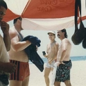 IDN Bali 1990OCT05 WRLFC WGT 005  Roy the Boy and myself are waiting for a shot. : 1990, 1990 World Grog Tour, Asia, Bali, Indonesia, October, Rugby League, Wests Rugby League Football Club